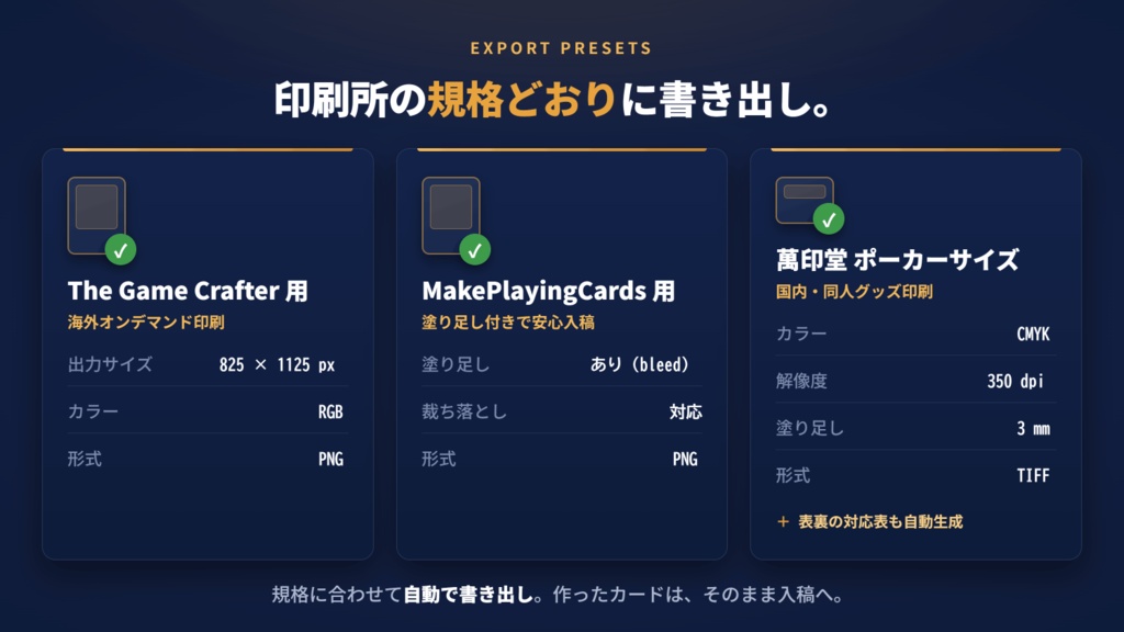 【一括生成】自作TCG・カードゲーム カード画像メーカー|CSVから一括出力・印刷入稿(CMYK/萬印堂)対応