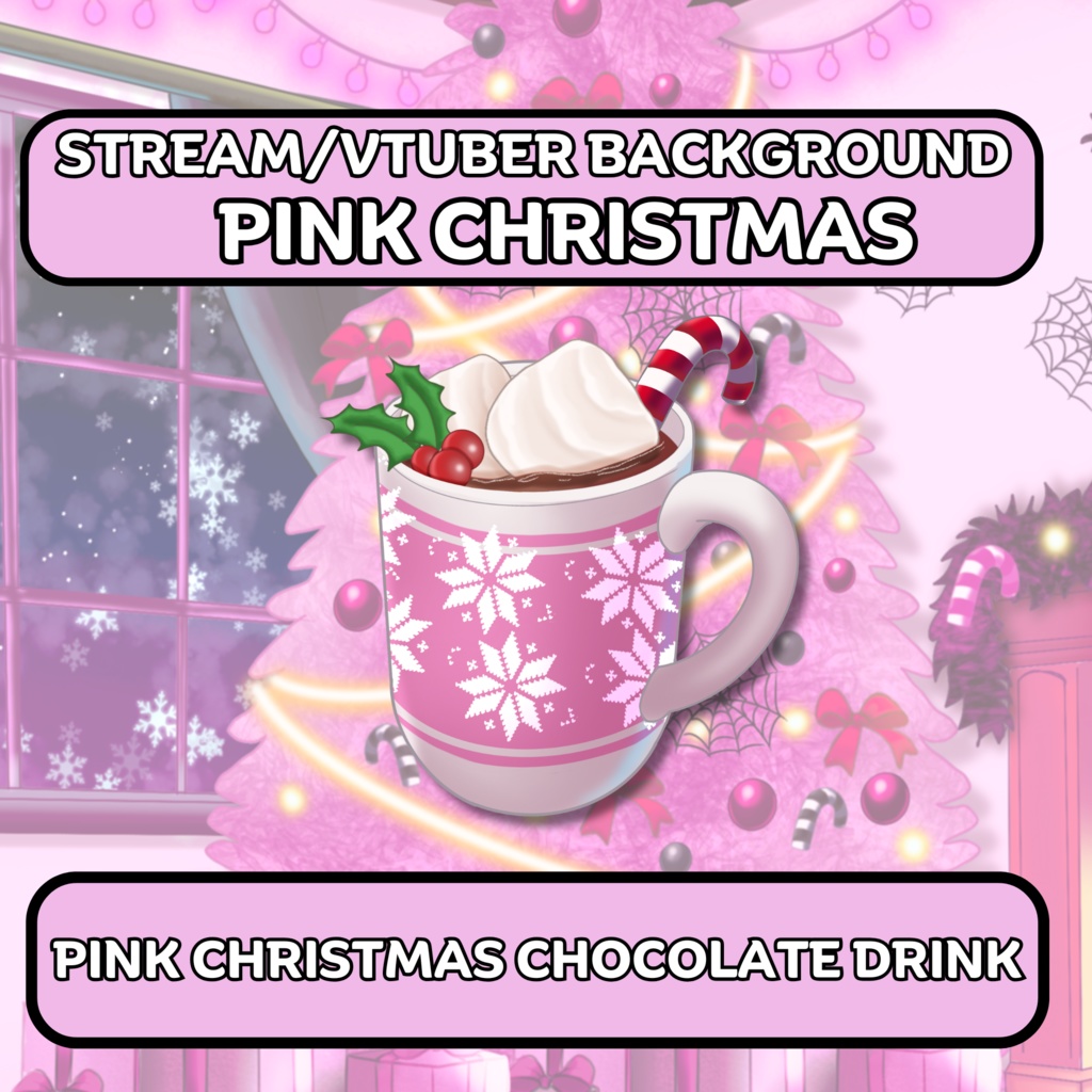Vtuber Pink Kawaii Gothic Christmas Background + Desk Bundle | 1 Background, 1 Desk and more |Live2D, Props, Accessory, Twitch,