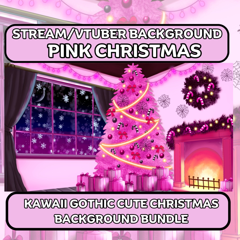 Vtuber Pink Kawaii Gothic Christmas Background + Desk Bundle | 1 Background, 1 Desk and more |Live2D, Props, Accessory, Twitch,