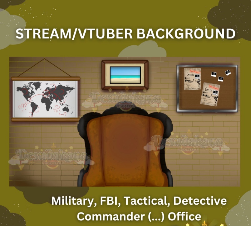 Vtuber Military Tactical Commander Detective Background + Desk Bundle | 1 Background, 1 Desk |Live2D, Props, Accessory, Twitch,