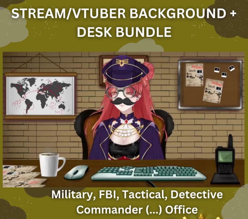 Vtuber Military Tactical Commander Detective Background + Desk Bundle | 1 Background, 1 Desk |Live2D, Props, Accessory, Twitch,