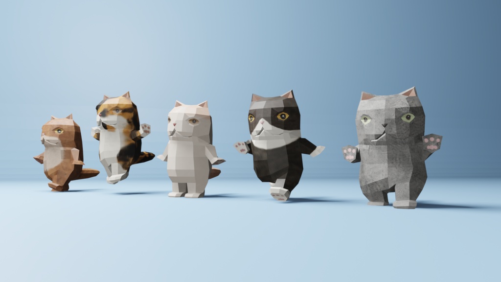 二足歩行の猫のオリジナル3Dモデル(ローポリ)