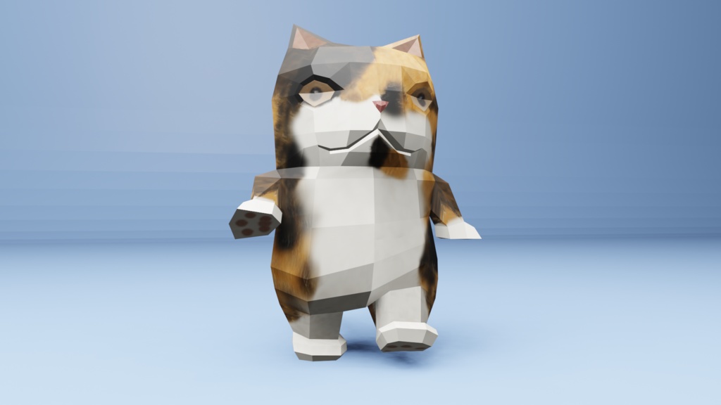 二足歩行の猫のオリジナル3Dモデル(ローポリ)