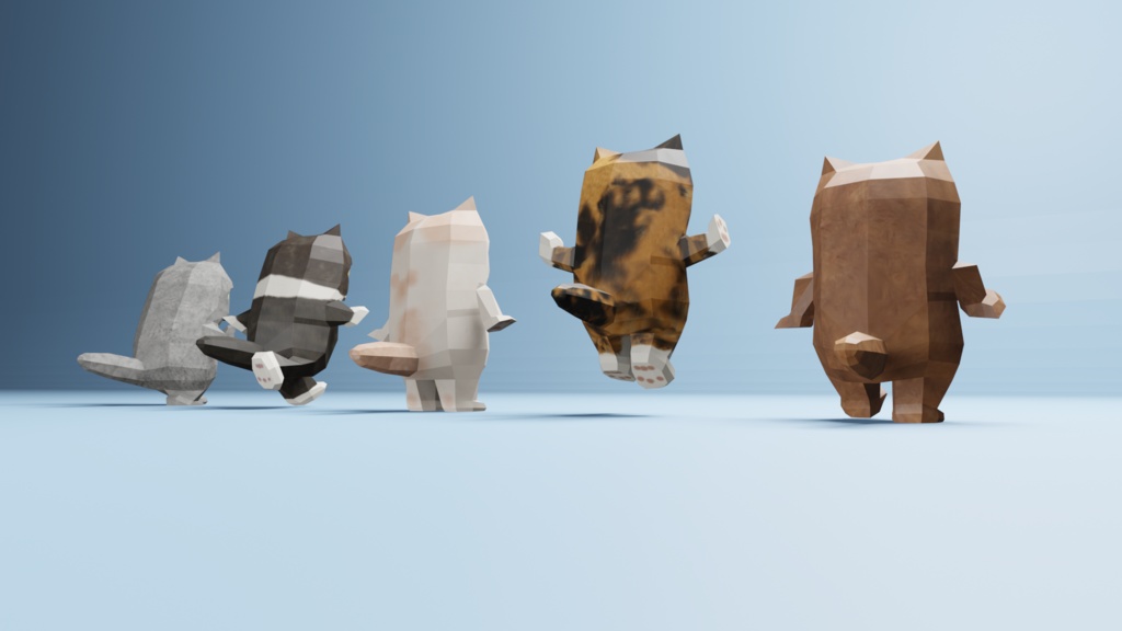 二足歩行の猫のオリジナル3Dモデル(ローポリ)
