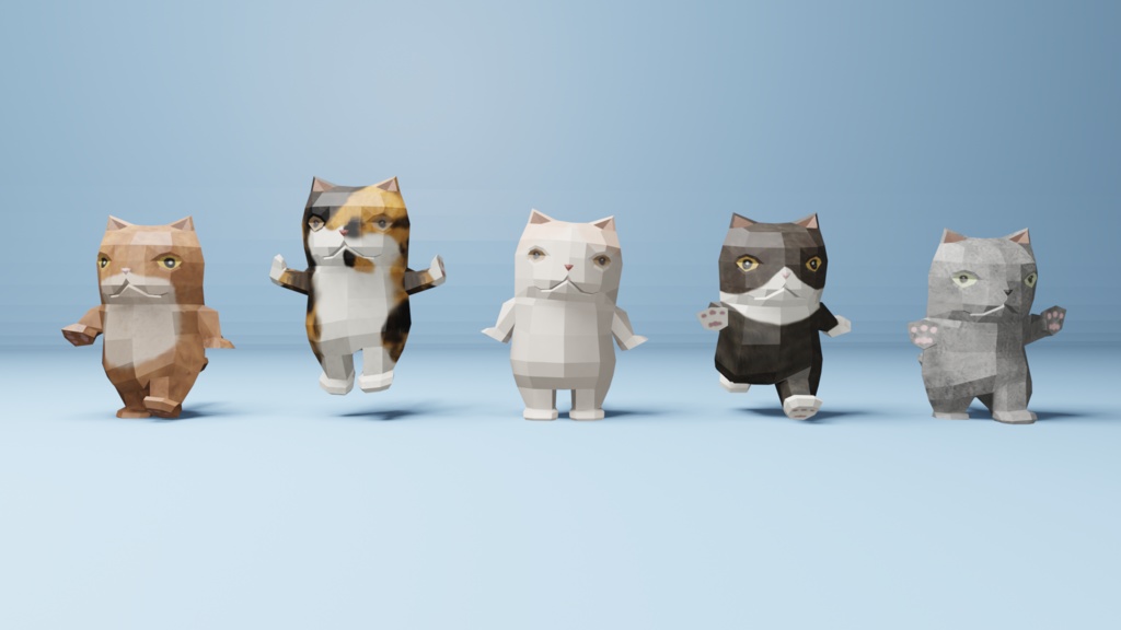 二足歩行の猫のオリジナル3Dモデル(ローポリ)