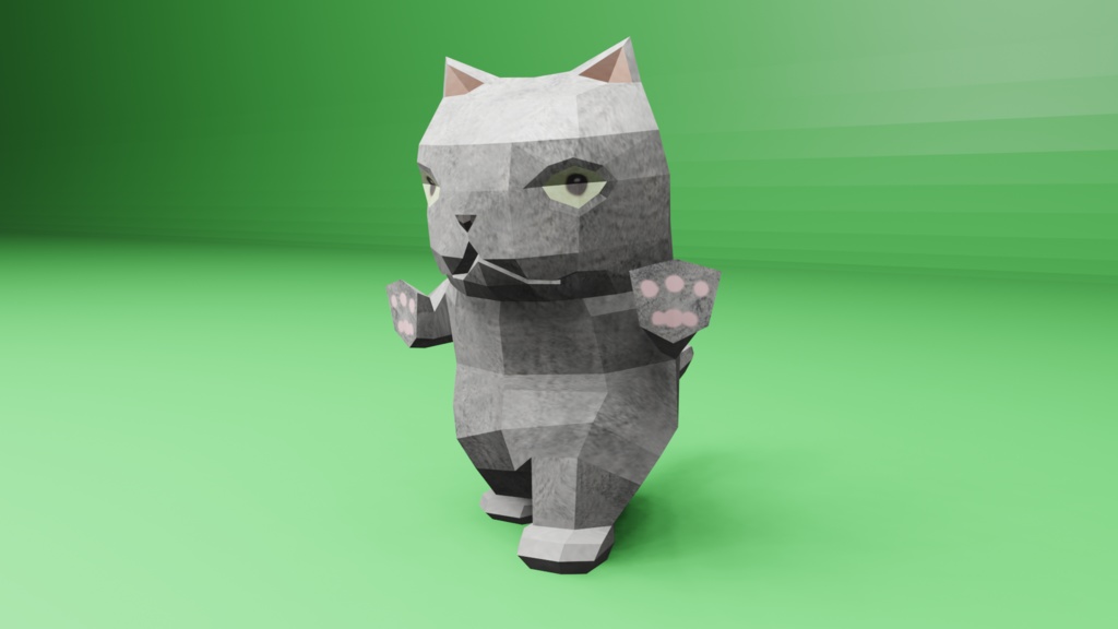 二足歩行の猫のオリジナル3Dモデル(ローポリ)