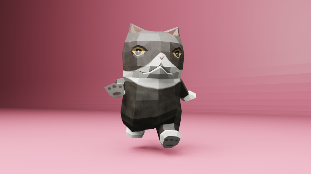 二足歩行の猫のオリジナル3Dモデル(ローポリ)