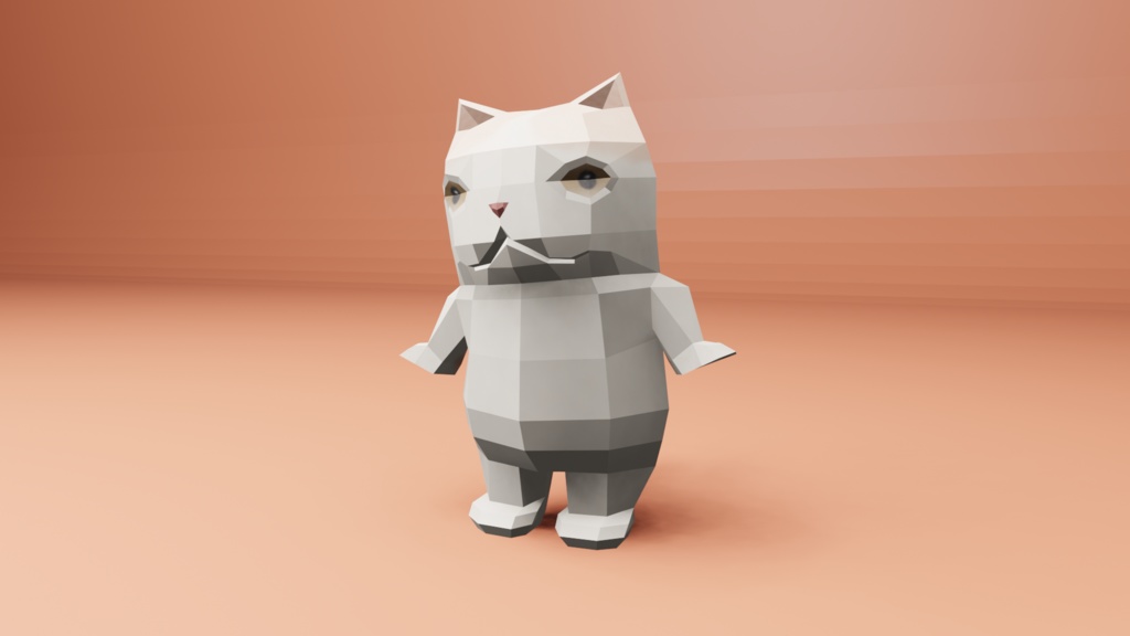 二足歩行の猫のオリジナル3Dモデル(ローポリ)