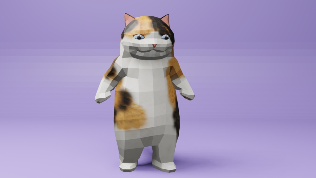 二足歩行の可愛い猫のオリジナル3Dモデル(ローポリ)