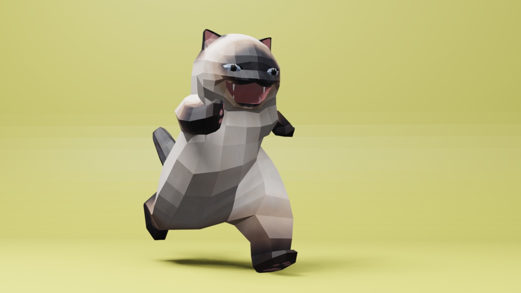 二足歩行の可愛い猫のオリジナル3Dモデル(ローポリ)