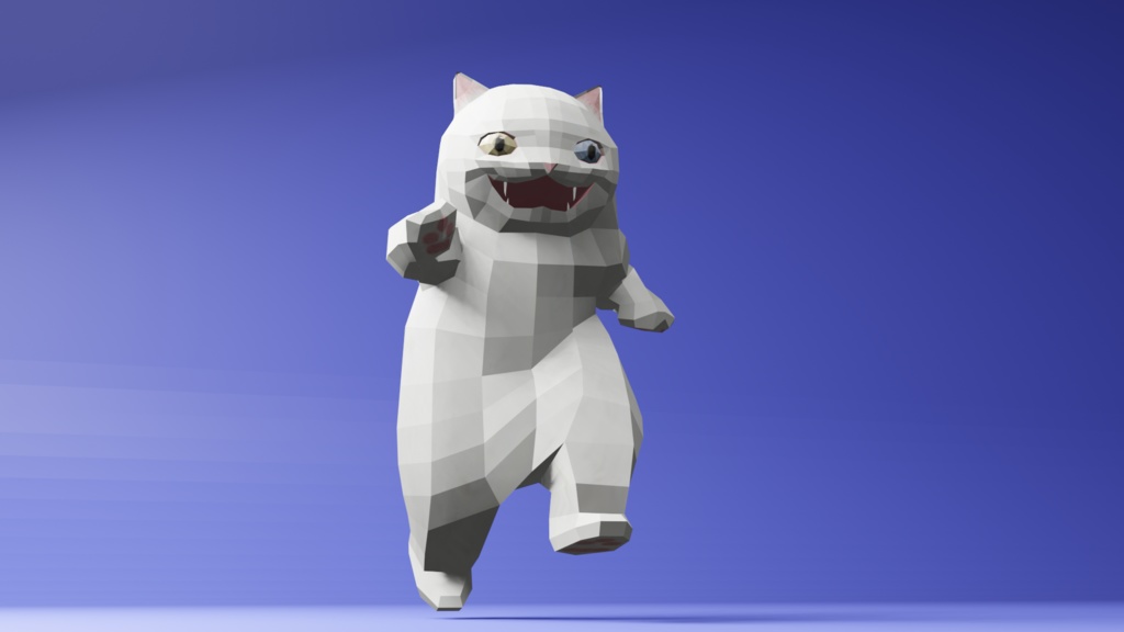 二足歩行の可愛い猫のオリジナル3Dモデル(ローポリ)
