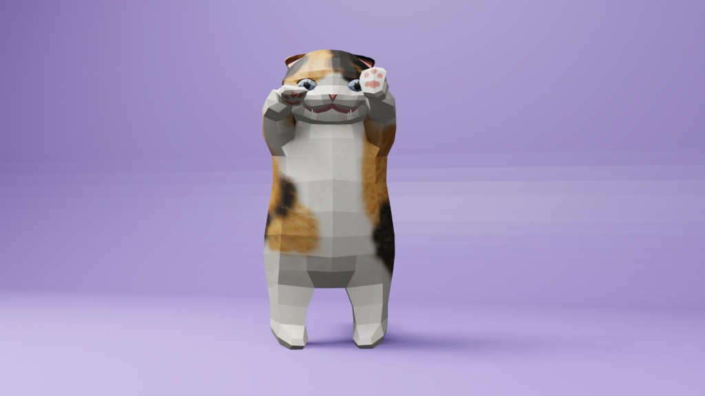 二足歩行の可愛い猫のオリジナル3Dモデル(ローポリ)