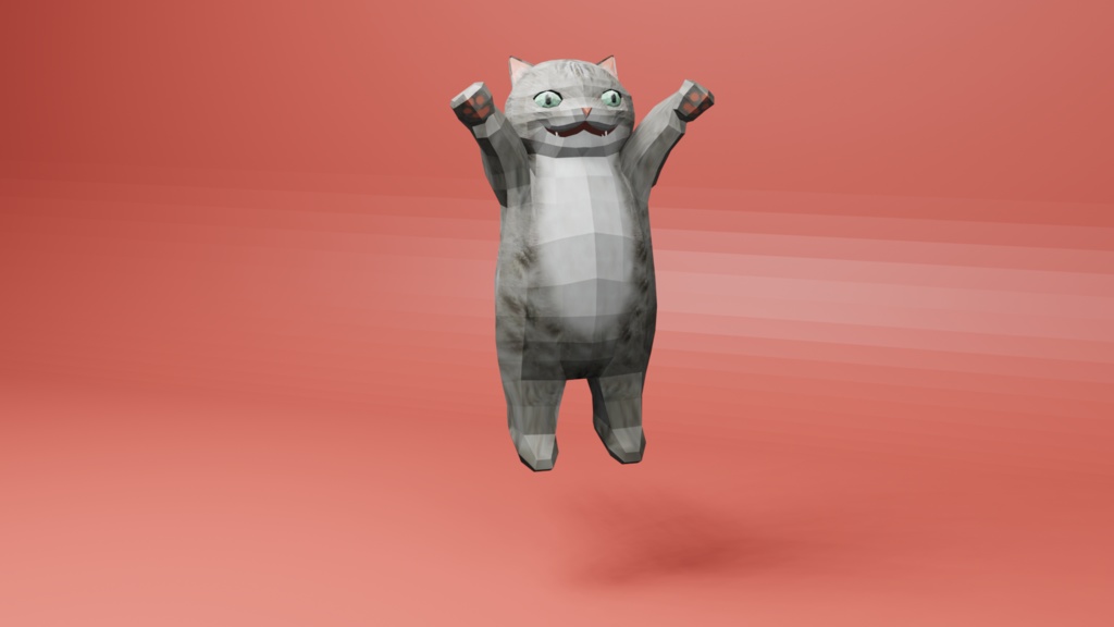 二足歩行の可愛い猫のオリジナル3Dモデル(ローポリ)
