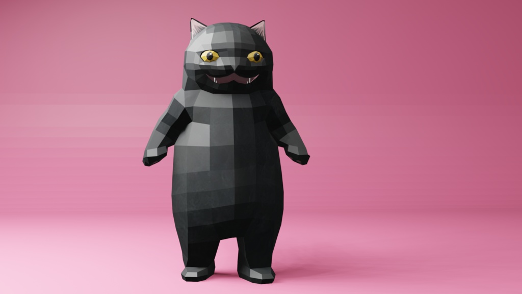 二足歩行の可愛い猫のオリジナル3Dモデル(ローポリ)
