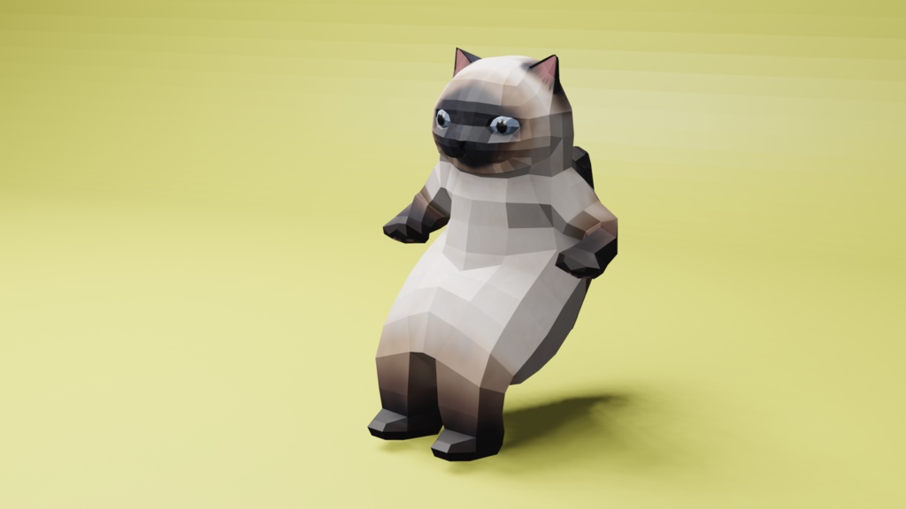 二足歩行の可愛い猫のオリジナル3Dモデル(ローポリ)
