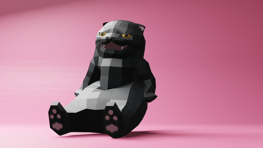 二足歩行の可愛い猫のオリジナル3Dモデル(ローポリ)