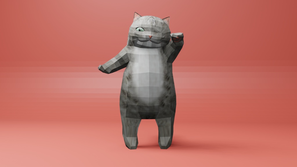 二足歩行の可愛い猫のオリジナル3Dモデル(ローポリ)