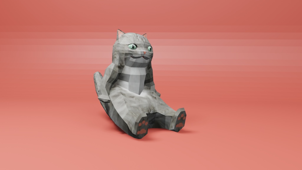 二足歩行の可愛い猫のオリジナル3Dモデル(ローポリ)