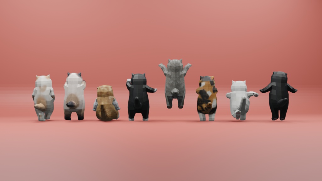 二足歩行の可愛い猫のオリジナル3Dモデル(ローポリ)