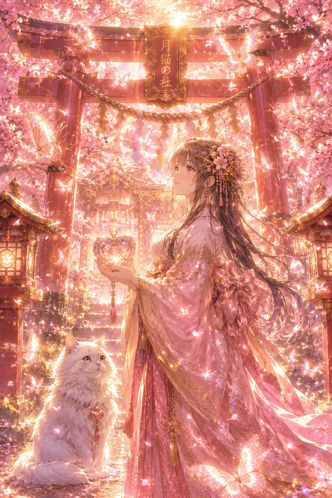 桜色の光に包まれた  月猫の社