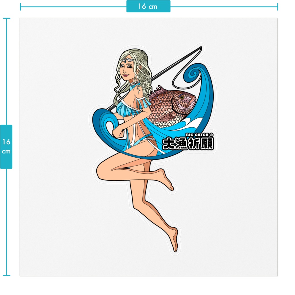 大漁祈願ステッカー【エビス女神】160x160 (mm) - クリア