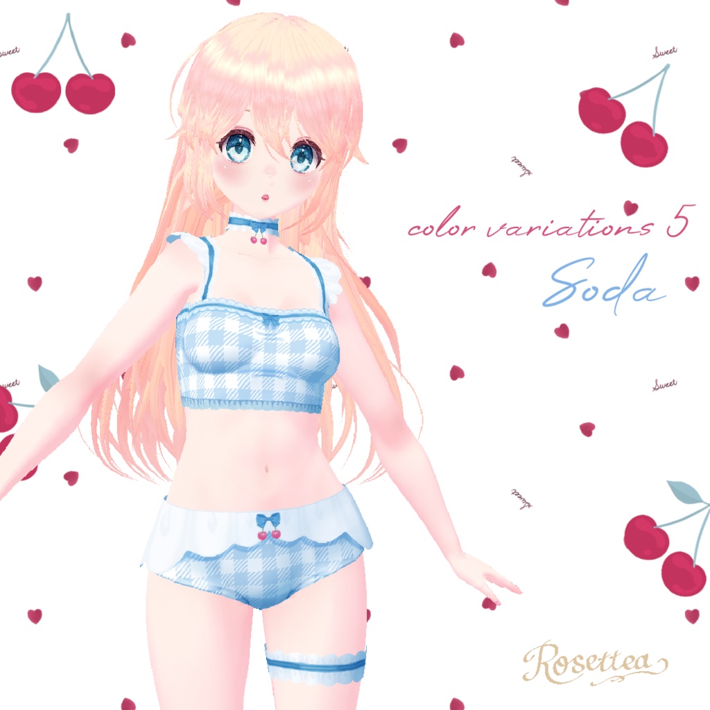 【VRoid】Cherry swimwear タトゥーシール・ネイル付セット 全9色