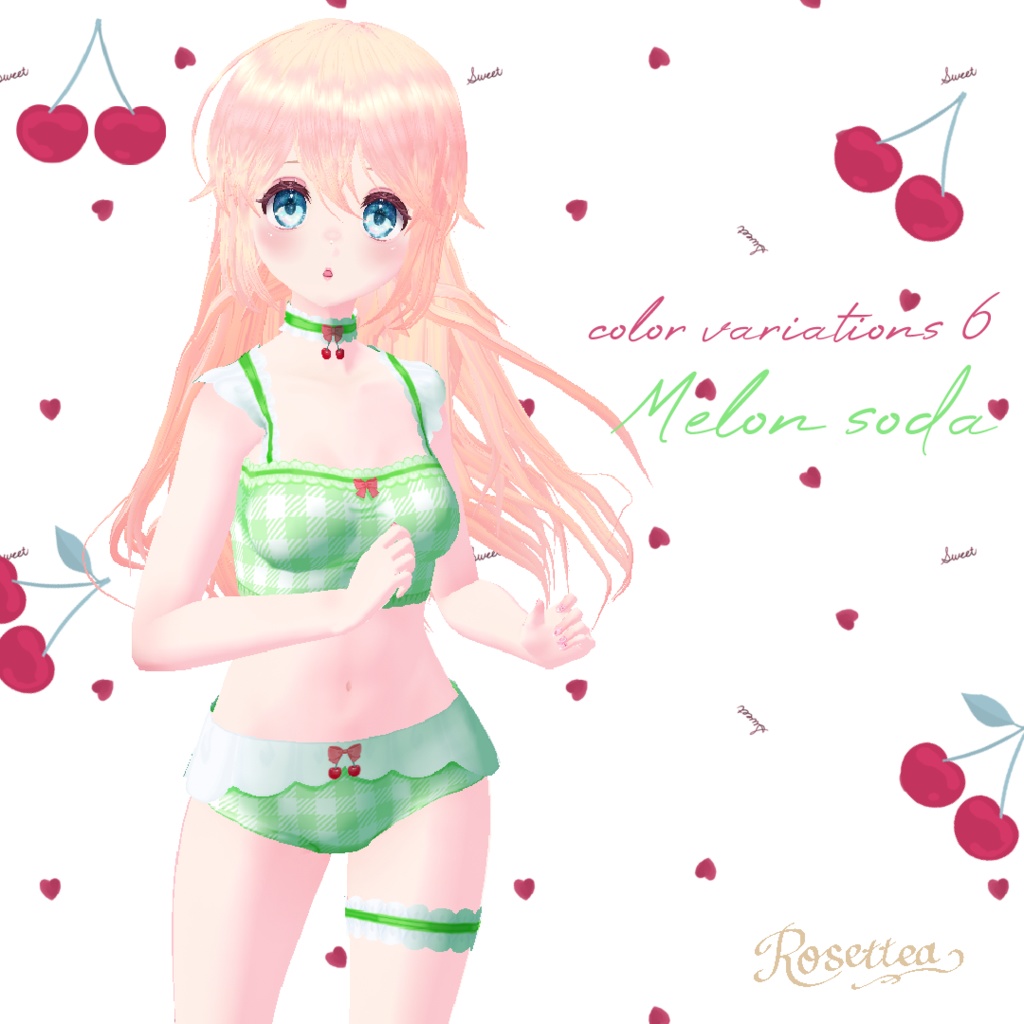 【VRoid】Cherry swimwear タトゥーシール・ネイル付セット 全9色