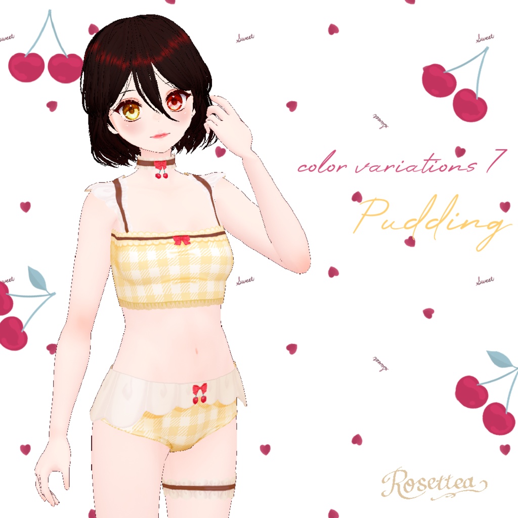 【VRoid】Cherry swimwear タトゥーシール・ネイル付セット 全9色