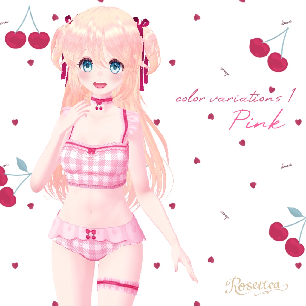 【VRoid】Cherry swimwear タトゥーシール・ネイル付セット 全9色