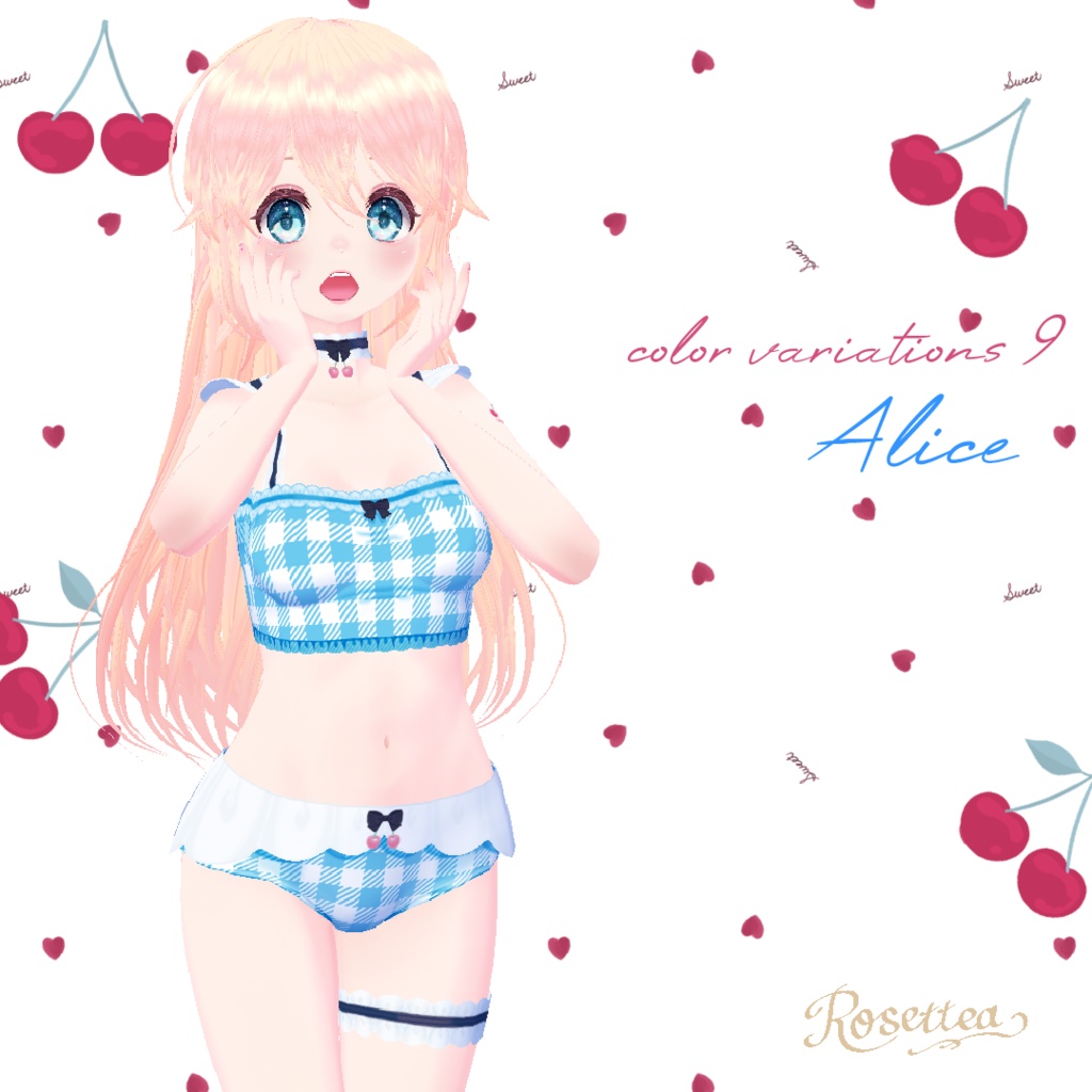 【VRoid】Cherry swimwear タトゥーシール・ネイル付セット 全9色