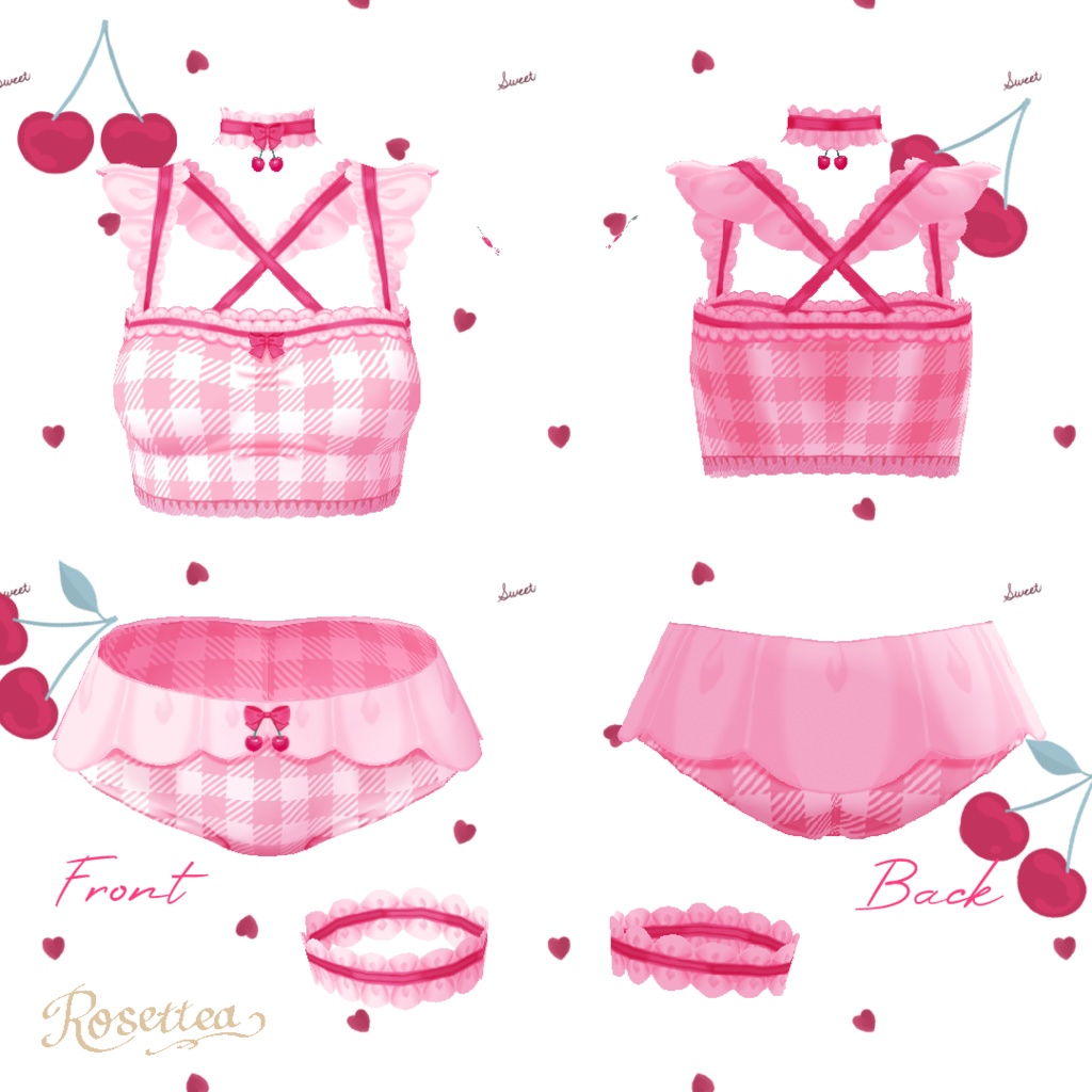 【VRoid】Cherry swimwear タトゥーシール・ネイル付セット 全9色