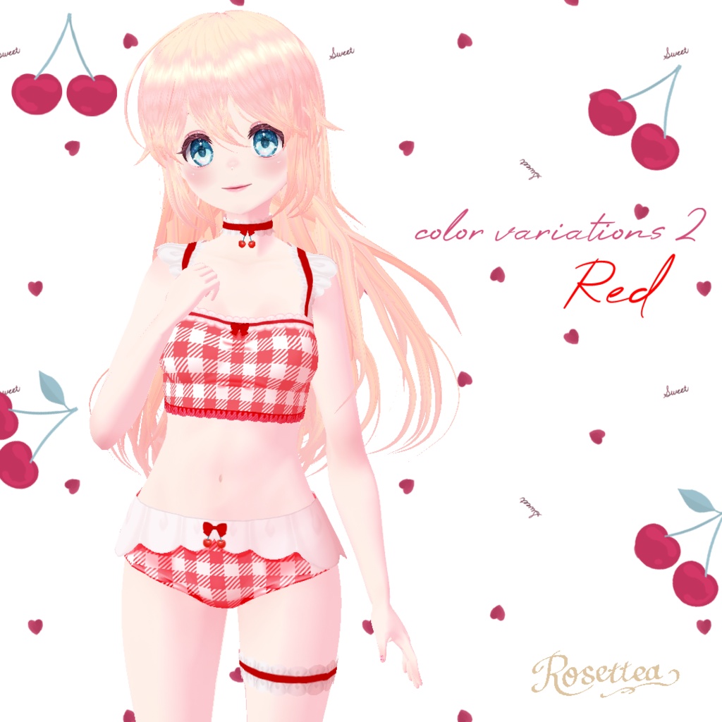 【VRoid】Cherry swimwear タトゥーシール・ネイル付セット 全9色