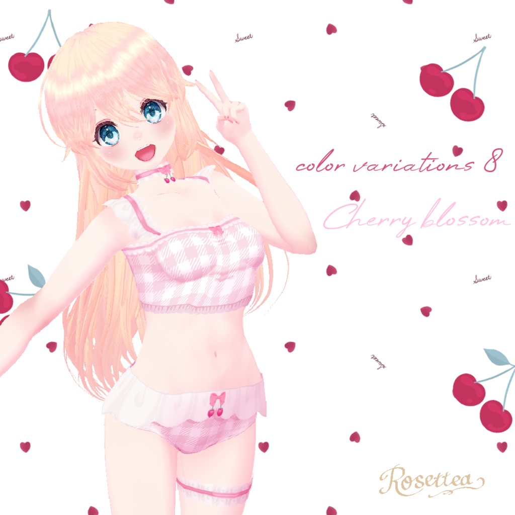 【VRoid】Cherry swimwear タトゥーシール・ネイル付セット 全9色