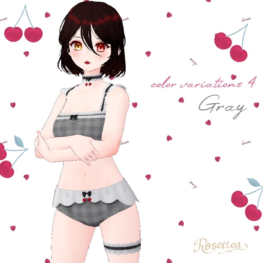 【VRoid】Cherry swimwear タトゥーシール・ネイル付セット 全9色
