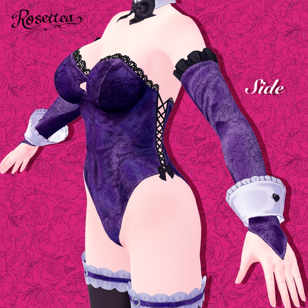 ✨無地ver追加しました✨【VRoid】Rose bunny suit set カチューシャ・靴・ポーズ付