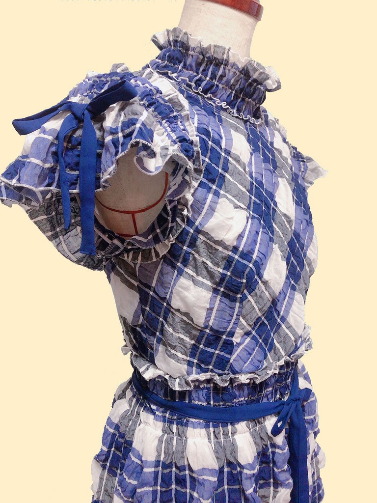 シャーリングティアードワンピース(チェック柄)