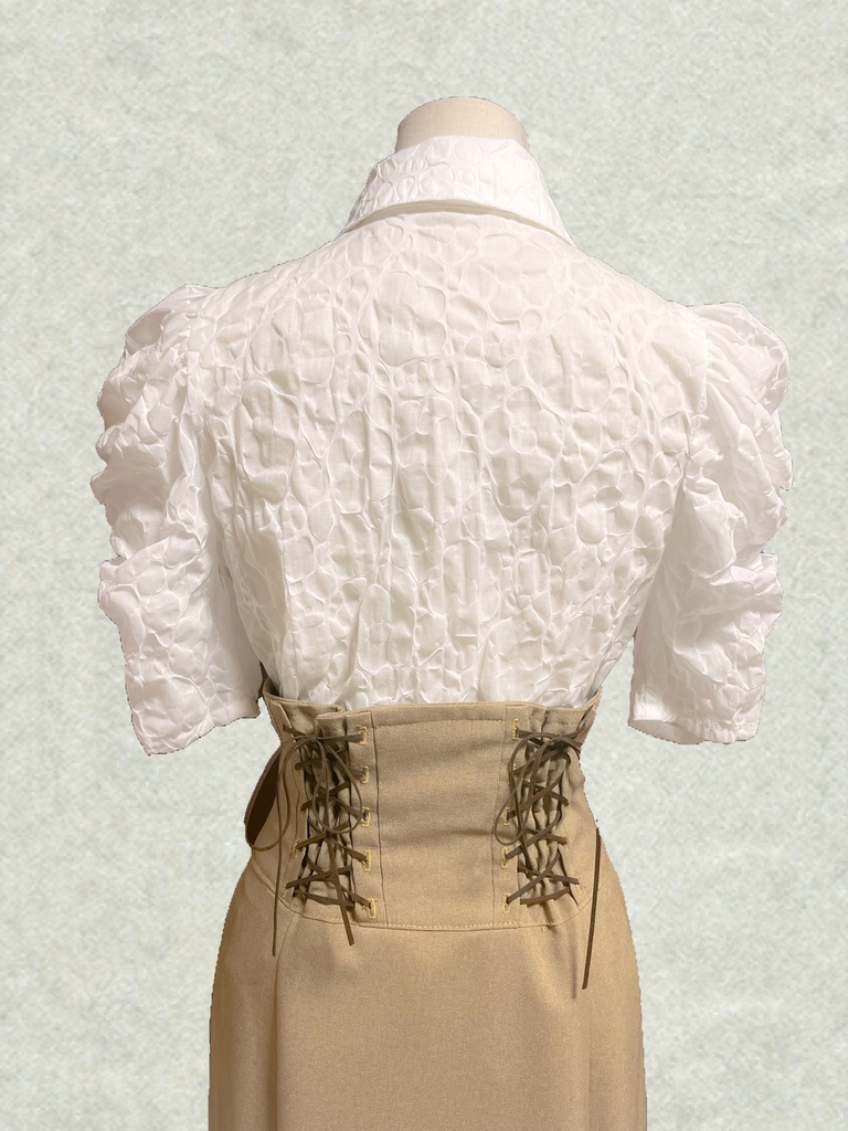 【白×キャメル】ボウタイペプラムBL&ハイウエストマーメイドSK セット