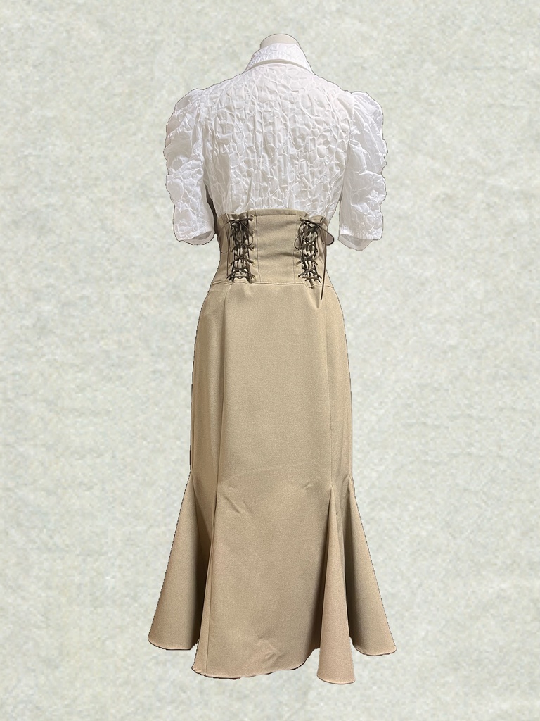 【白×キャメル】ボウタイペプラムBL&ハイウエストマーメイドSK セット