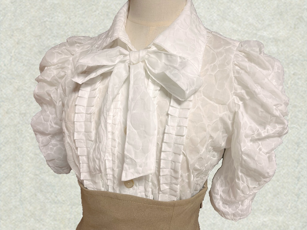 【白×キャメル】ボウタイペプラムBL&ハイウエストマーメイドSK セット