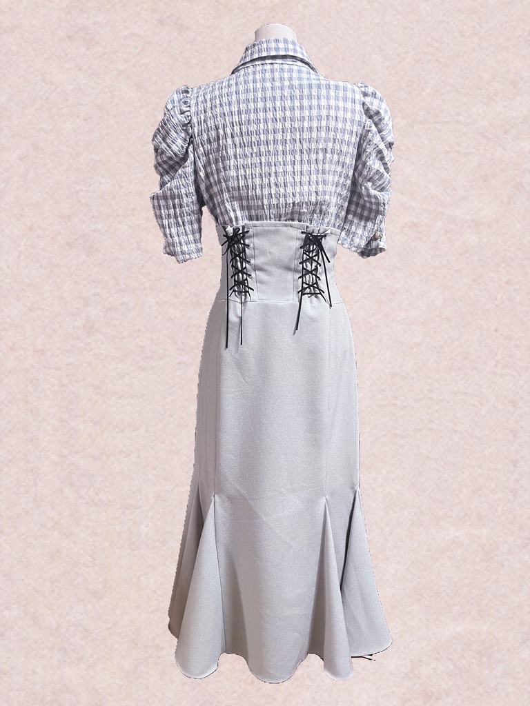 【ギンガム×グレー】ボウタイペプラムBL&ハイウエストマーメイドSK セット