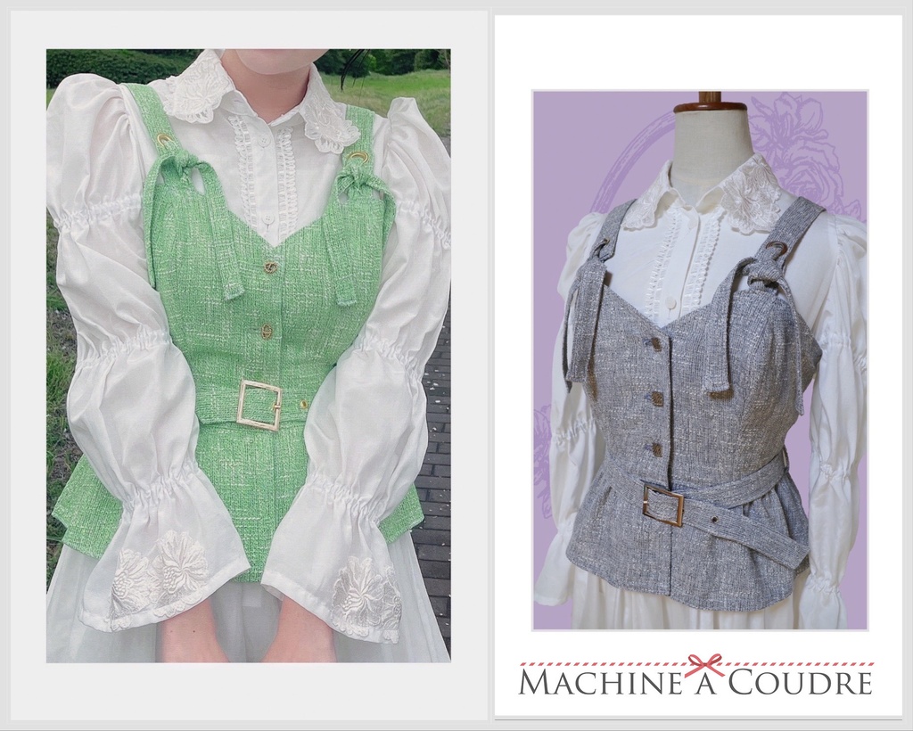 ツイードビスチェ付マムルークスリーブワンピース