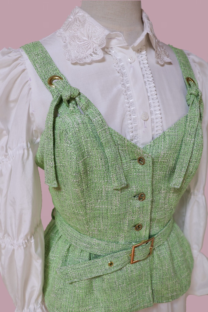 ツイードビスチェ付マムルークスリーブワンピース