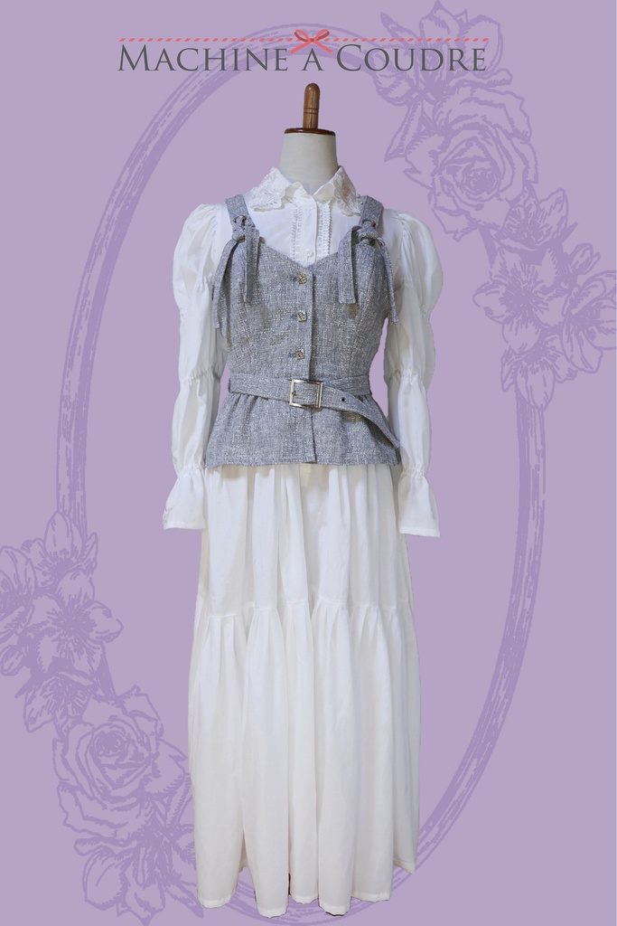 ツイードビスチェ付マムルークスリーブワンピース