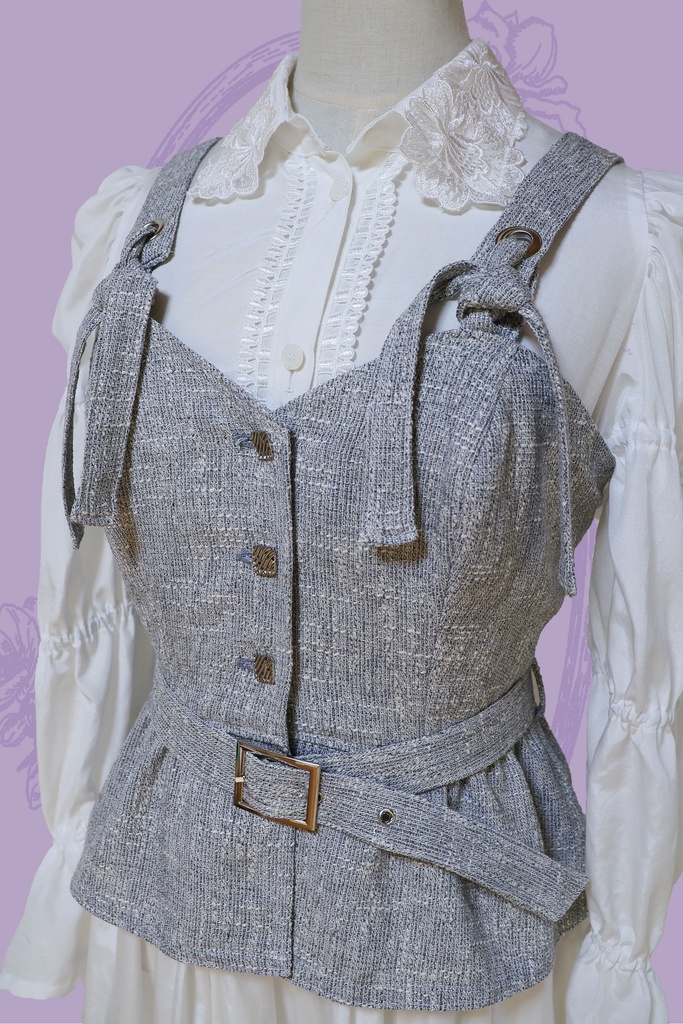 ツイードビスチェ付マムルークスリーブワンピース