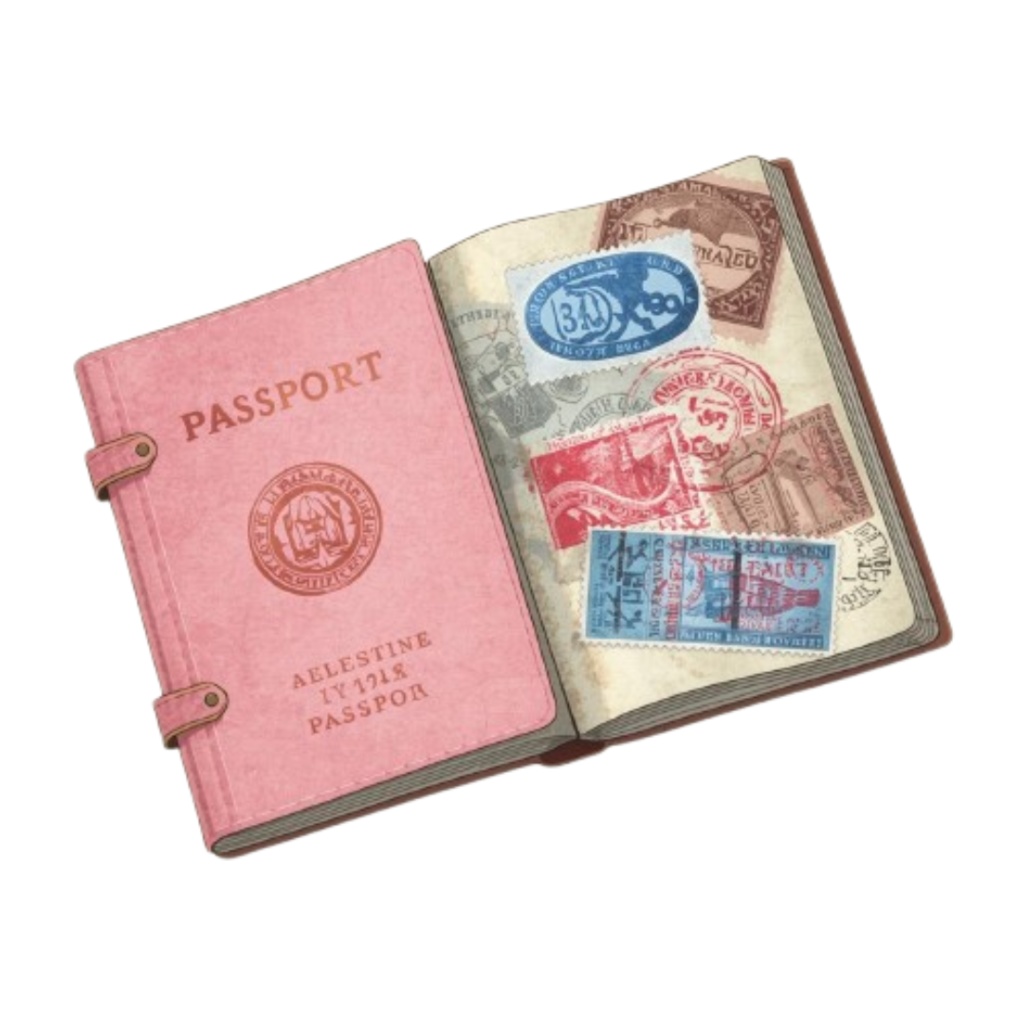 水彩画風ピンクのアンティーク旅行クリップアートセット(PNG形式/9種類)