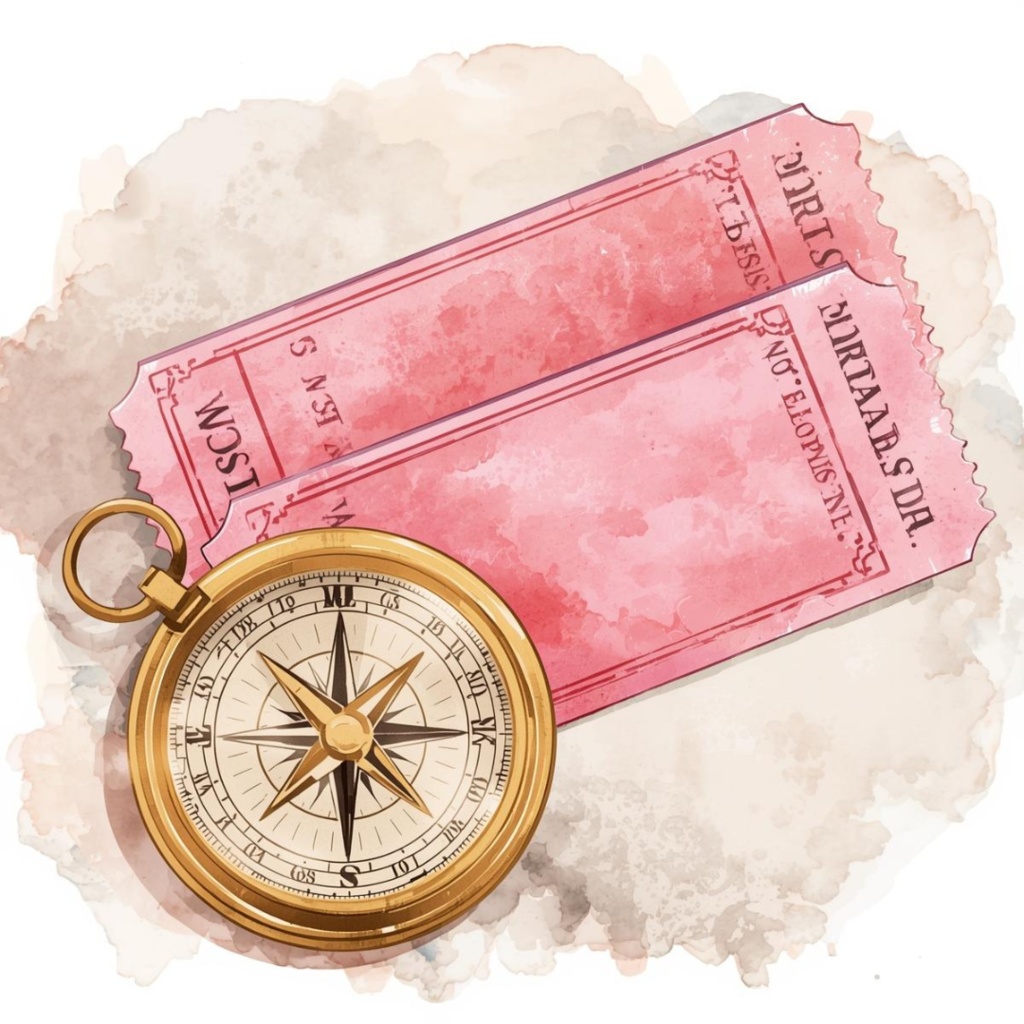 水彩画風ピンクのアンティーク旅行クリップアートセット(PNG形式/9種類)