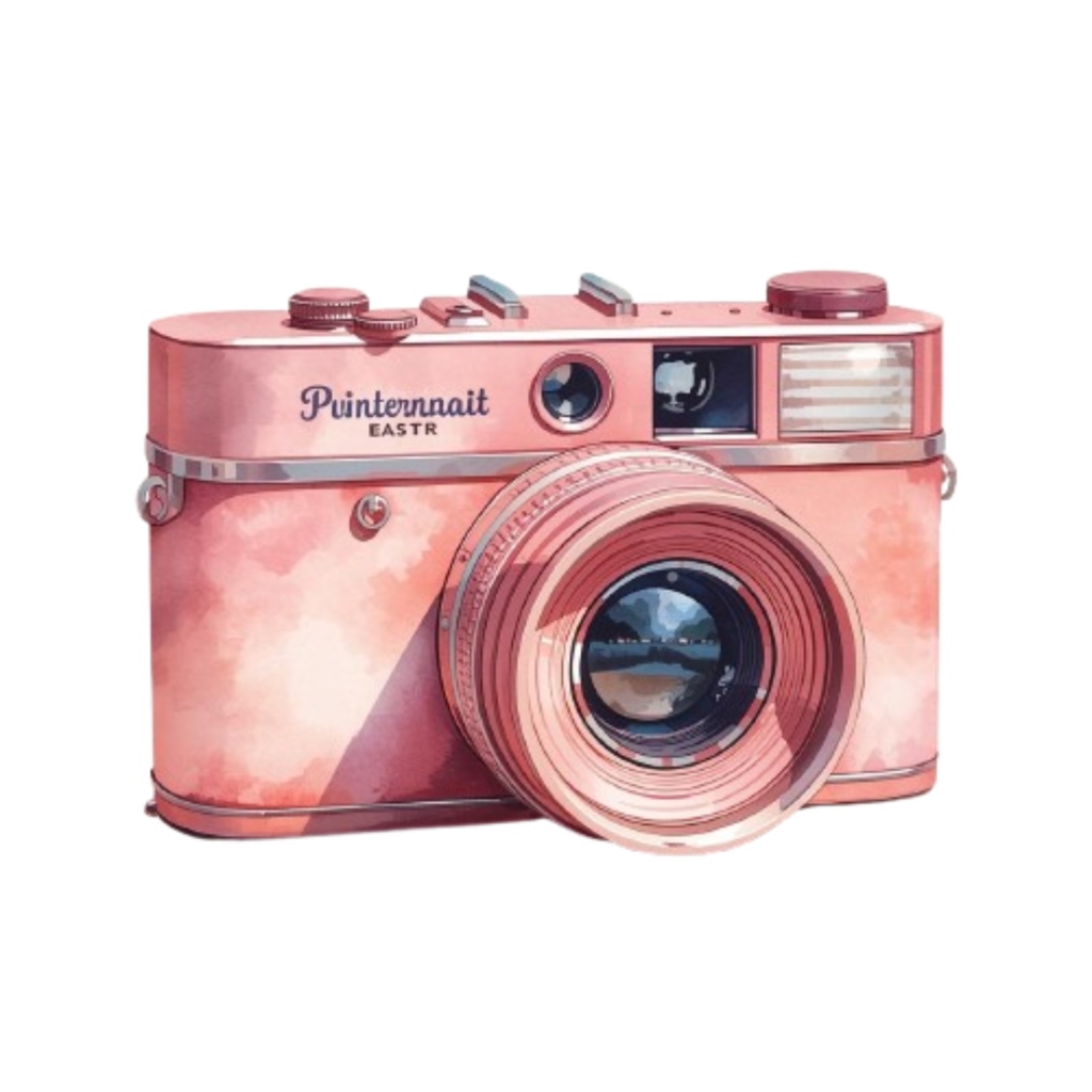 水彩画風ピンクのアンティーク旅行クリップアートセット(PNG形式/9種類)