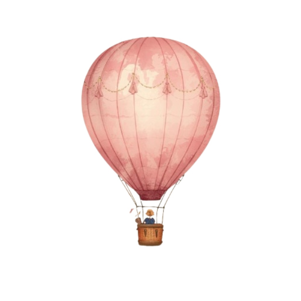 水彩画風ピンクのアンティーク旅行クリップアートセット(PNG形式/9種類)