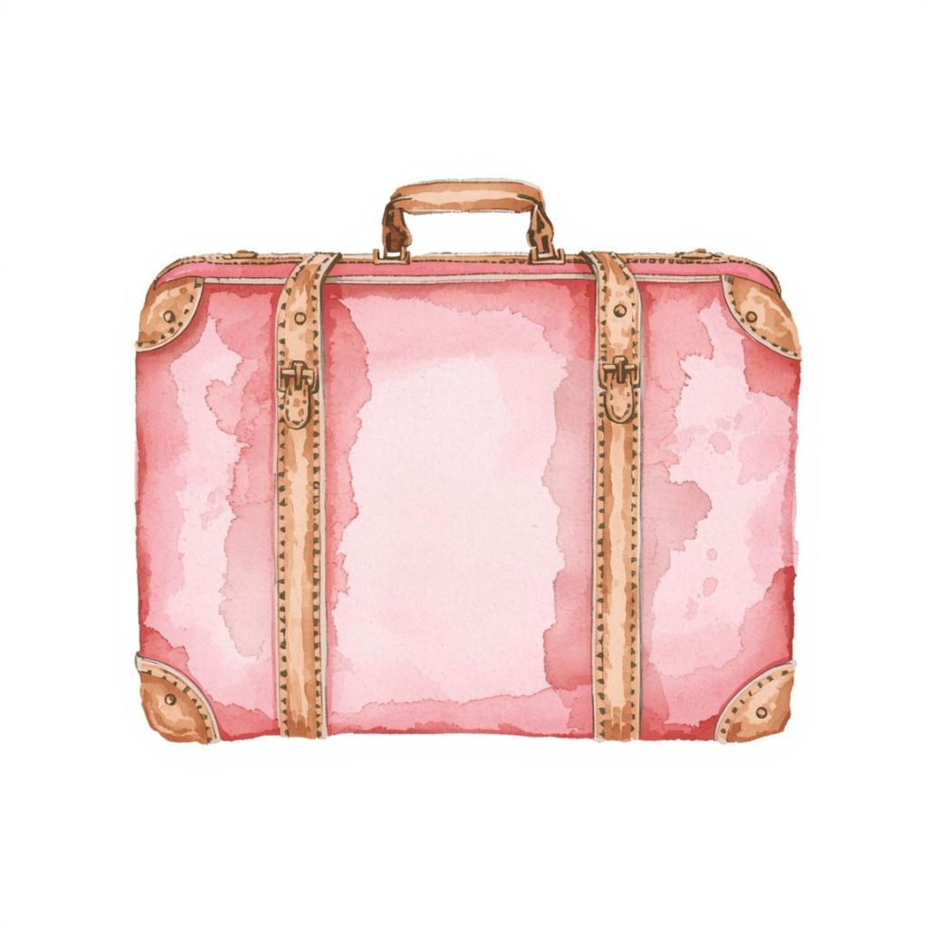 水彩画風ピンクのアンティーク旅行クリップアートセット(PNG形式/9種類)