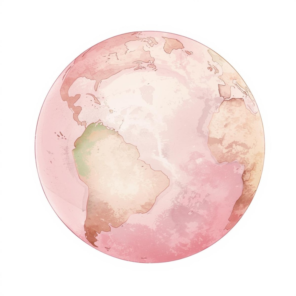 水彩画風ピンクのアンティーク旅行クリップアートセット(PNG形式/9種類)